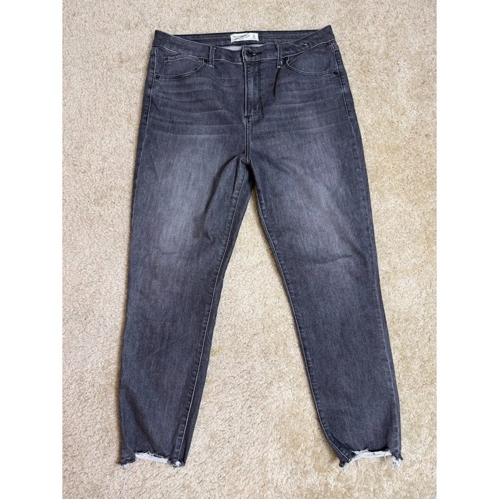 Abercrombie & Fitch Super Skinny Ankle High Rise Jeans Faded Black Raw Hem 14R